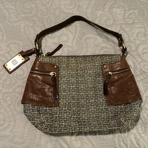 Givenchy Soft Blue, Tan Monogram with Brown Leather Accents Luxury Shoulder Bag